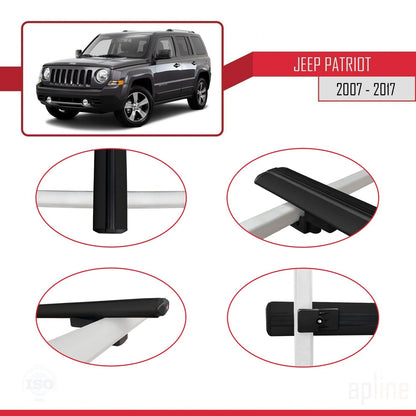 Compatible avec Jeep Patriot 2007-2017 BASIC Model Barres de Toit Railing Porte-Bagages de Voiture Noir Aluminium 2 Barres