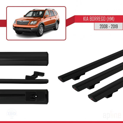 Compatible avec Kia Borrego (HM) 2008-2019 BASIC Model Barres de Toit Railing Porte-Bagages de Voiture Noir Aluminium 3 Barres