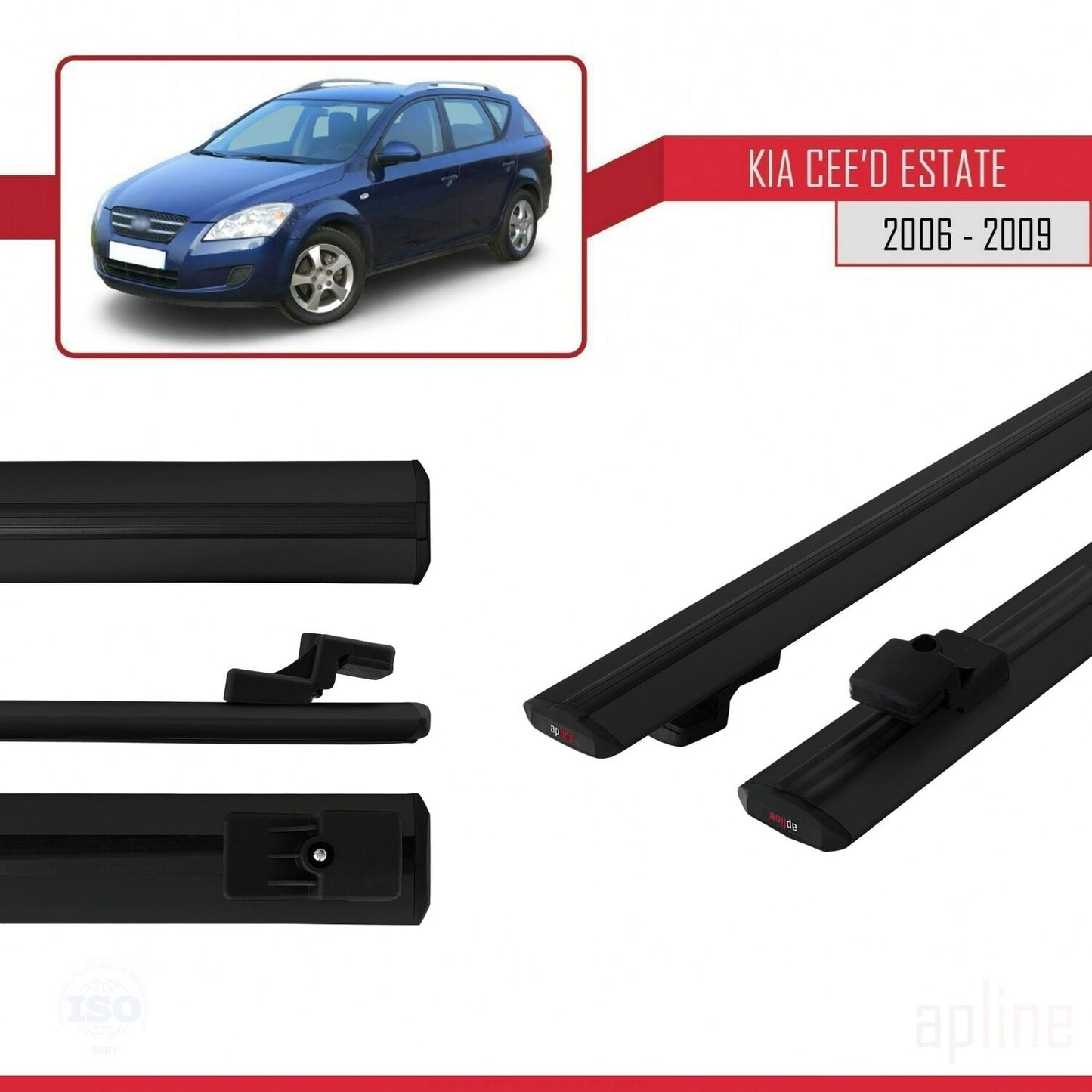 Compatible with Kia Ceed (ED) SW Pre-Facelift 2006-2009 BASIC Model Car Roof Rack Cross Bar Black Aluminium 2 Bars