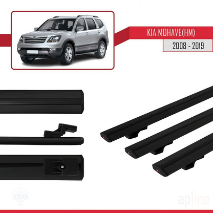 Compatible with Kia Mohave (HM) 2008-2019 BASIC Model Car Roof Rack Cross Bar Black Aluminium 3 Bars