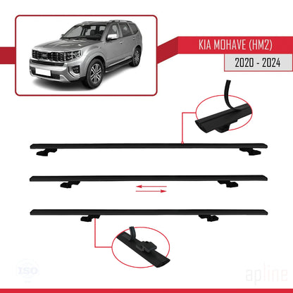 Compatible avec Kia Mohave 2 (HM2) 2020-2024 BASIC Model Barres de Toit Railing Porte-Bagages de Voiture Noir Aluminium 3 Barres