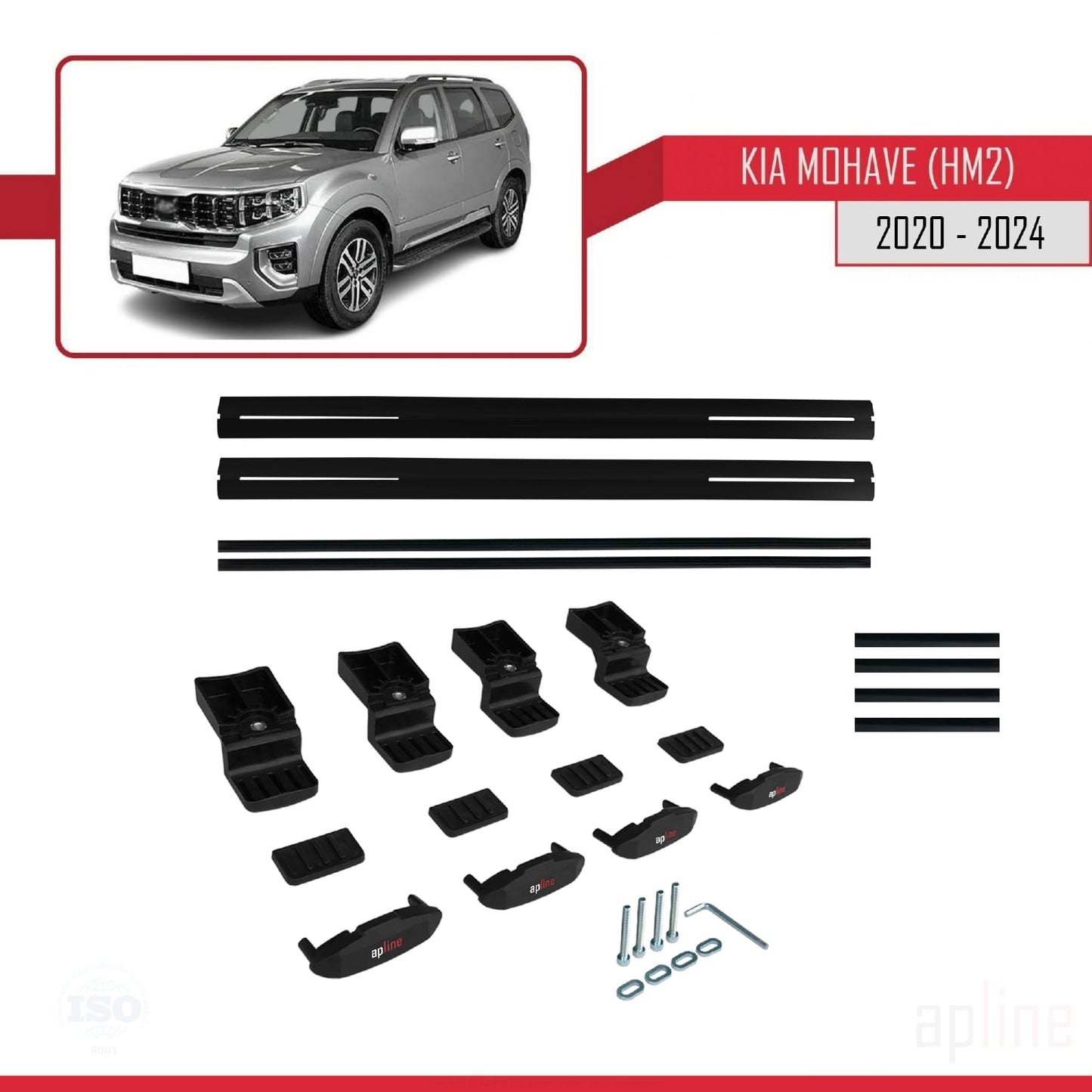 Compatible with Kia Mohave 2 (HM2) 2020-2024 BASIC Model Car Roof Rack Cross Bar Black Aluminium 2 Bars