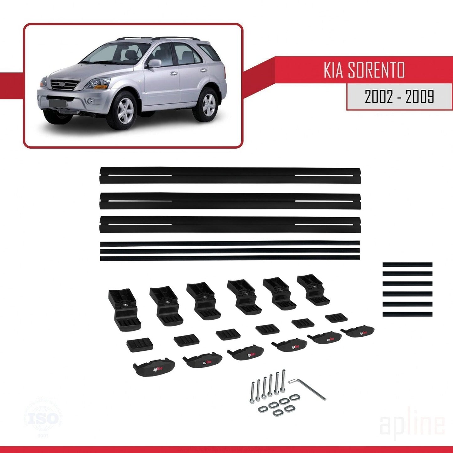 Compatible avec Kia Sorento (BL) 2002-2009 BASIC Model Barres de Toit Railing Porte-Bagages de Voiture Noir Aluminium 3 Barres