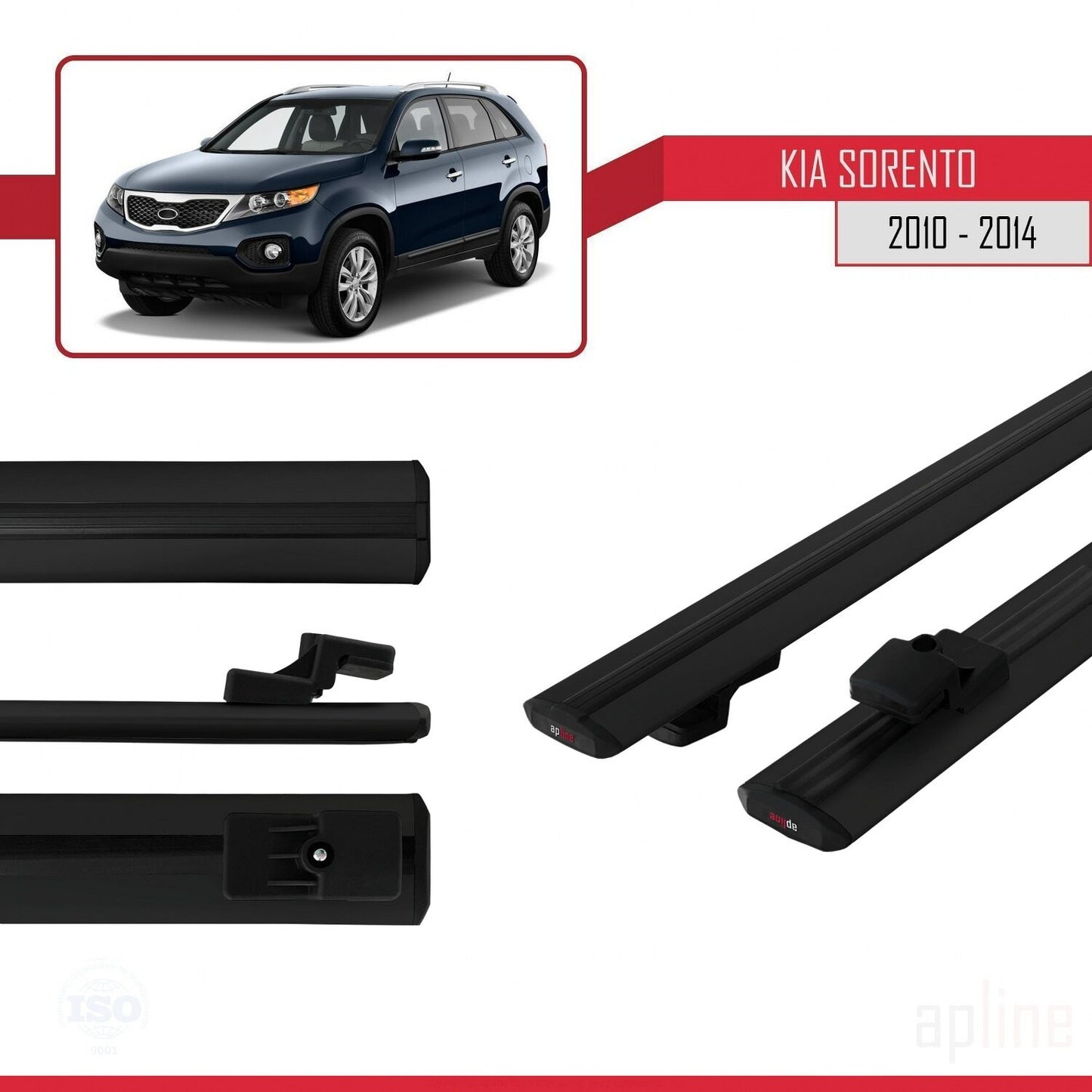 Compatible with Kia Sorento 2 (XM) 2010-2014 BASIC Model Car Roof Rack Cross Bar Black Aluminium 2 Bars