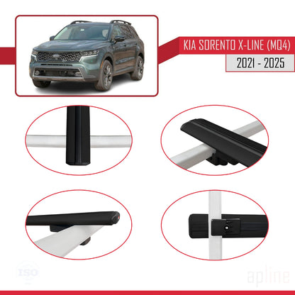 Compatible avec Kia Sorento 4 (MQ4) X-Line 2021-2025 BASIC Model Barres de Toit Railing Porte-Bagages de Voiture Noir Aluminium 2 Barres