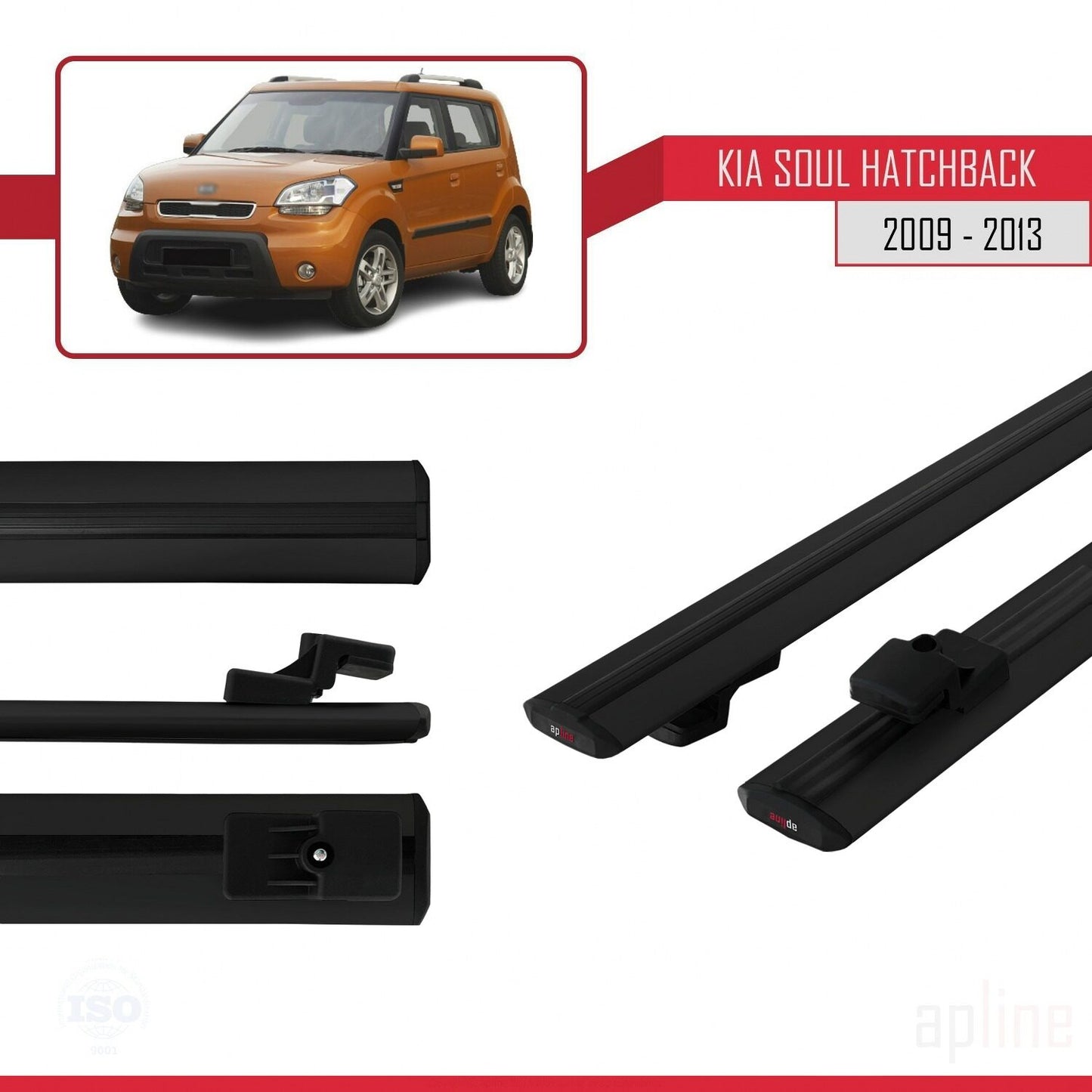 Compatible avec Kia Soul (AM) HB 2009-2013 BASIC Model Barres de Toit Railing Porte-Bagages de Voiture Noir Aluminium 2 Barres