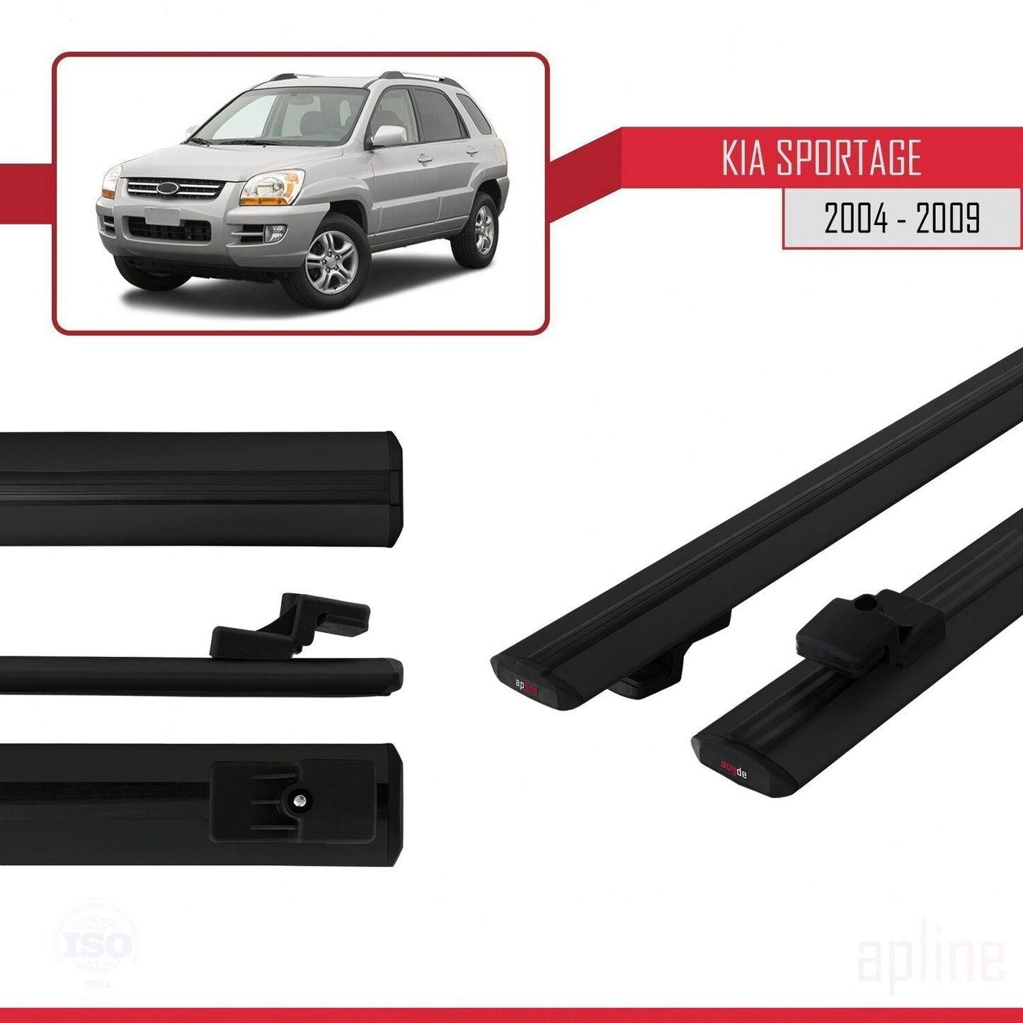 Compatible con Kia Sportage 2 (JE) 2004-2009 BASIC Model Barras de Techo Auto Portaequipajes Barras Transversales Negro Aluminio 2 Barras