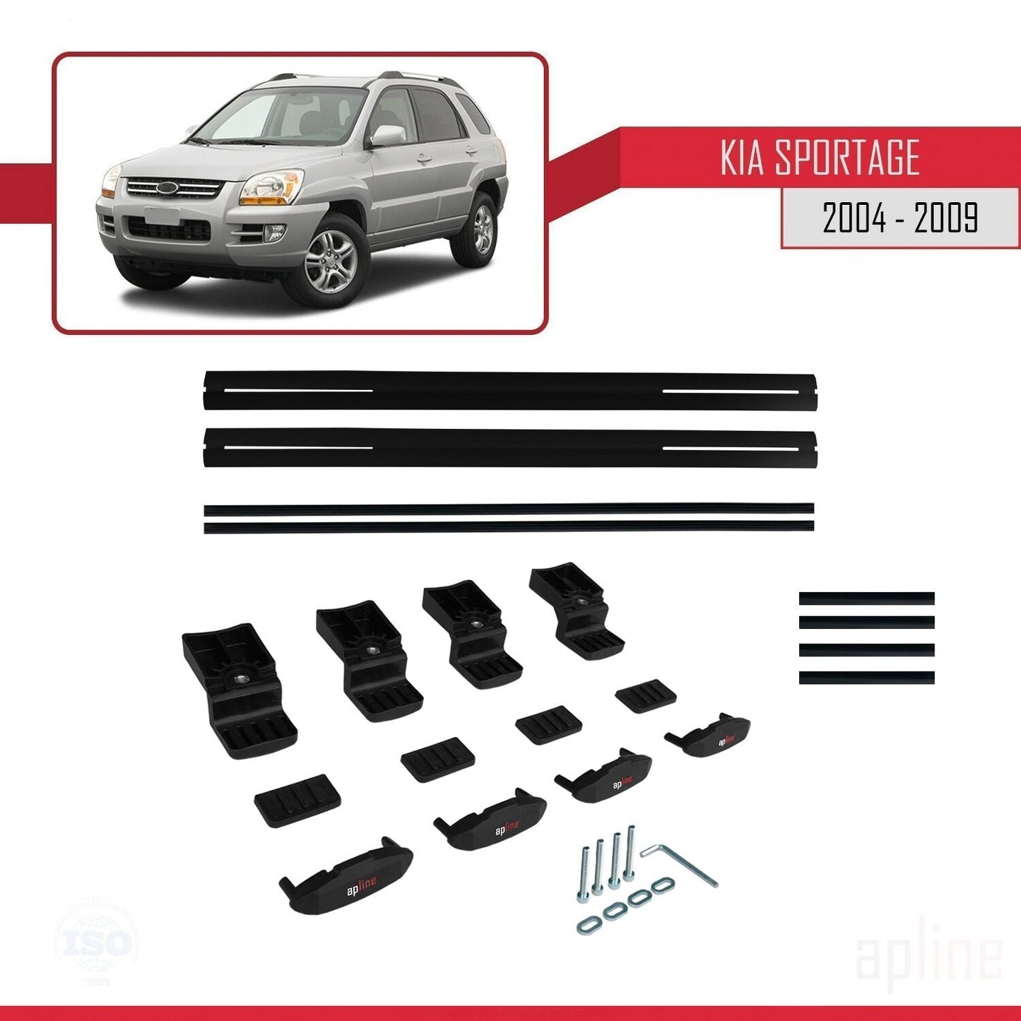 Compatible con Kia Sportage 2 (JE) 2004-2009 BASIC Model Barras de Techo Auto Portaequipajes Barras Transversales Negro Aluminio 2 Barras