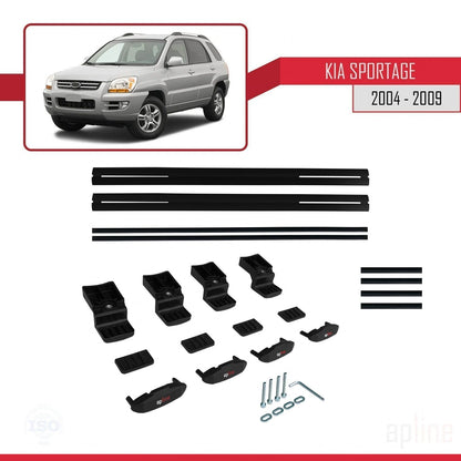 Compatible con Kia Sportage 2 (JE) 2004-2009 BASIC Model Barras de Techo Auto Portaequipajes Barras Transversales Negro Aluminio 2 Barras