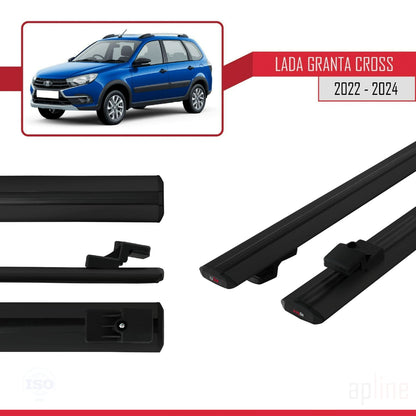 Compatible avec Lada Granta Cross 2022-2024 BASIC Model Barres de Toit Railing Porte-Bagages de Voiture Noir Aluminium 2 Barres