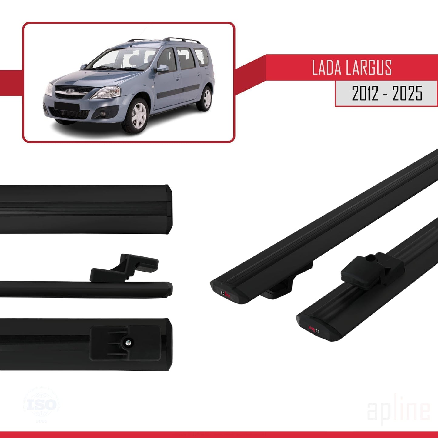 Compatible with Lada Largus 2012-2025 BASIC Model Car Roof Rack Cross Bar Black Aluminium 2 Bars