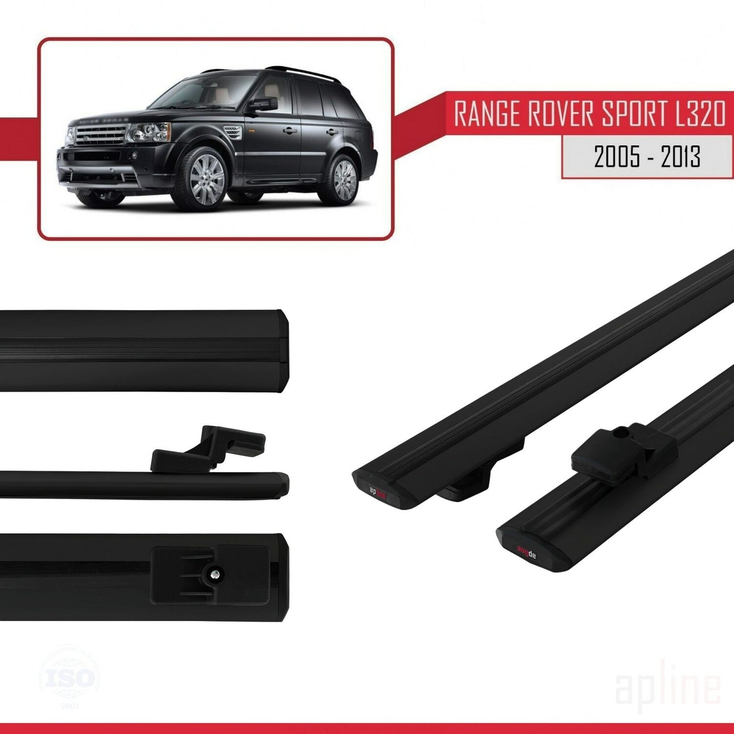 Compatible with Land Rover Range Rover Sport (L320) 2005-2013 BASIC Model Car Roof Rack Cross Bar Black Aluminium 2 Bars