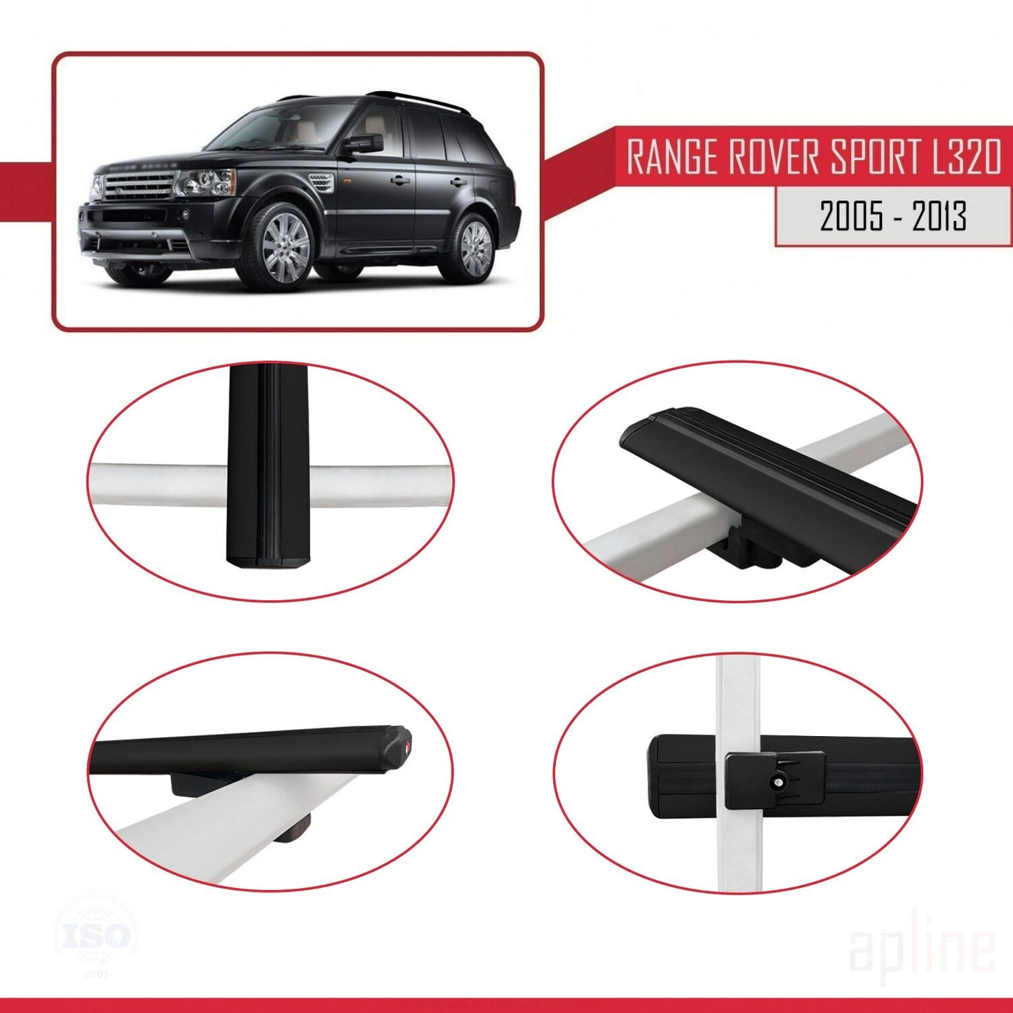 Compatible with Land Rover Range Rover Sport (L320) 2005-2013 BASIC Model Car Roof Rack Cross Bar Black Aluminium 2 Bars