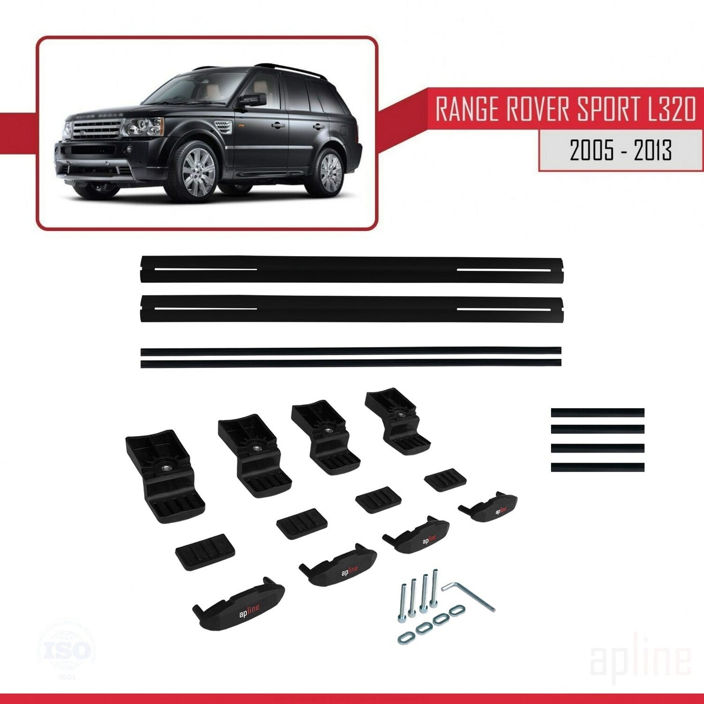 Compatible with Land Rover Range Rover Sport (L320) 2005-2013 BASIC Model Car Roof Rack Cross Bar Black Aluminium 2 Bars