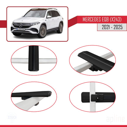 Compatible with Mercedes EQB (X243) 2021-2025 BASIC Model Car Roof Rack Cross Bar Black Aluminium 2 Bars
