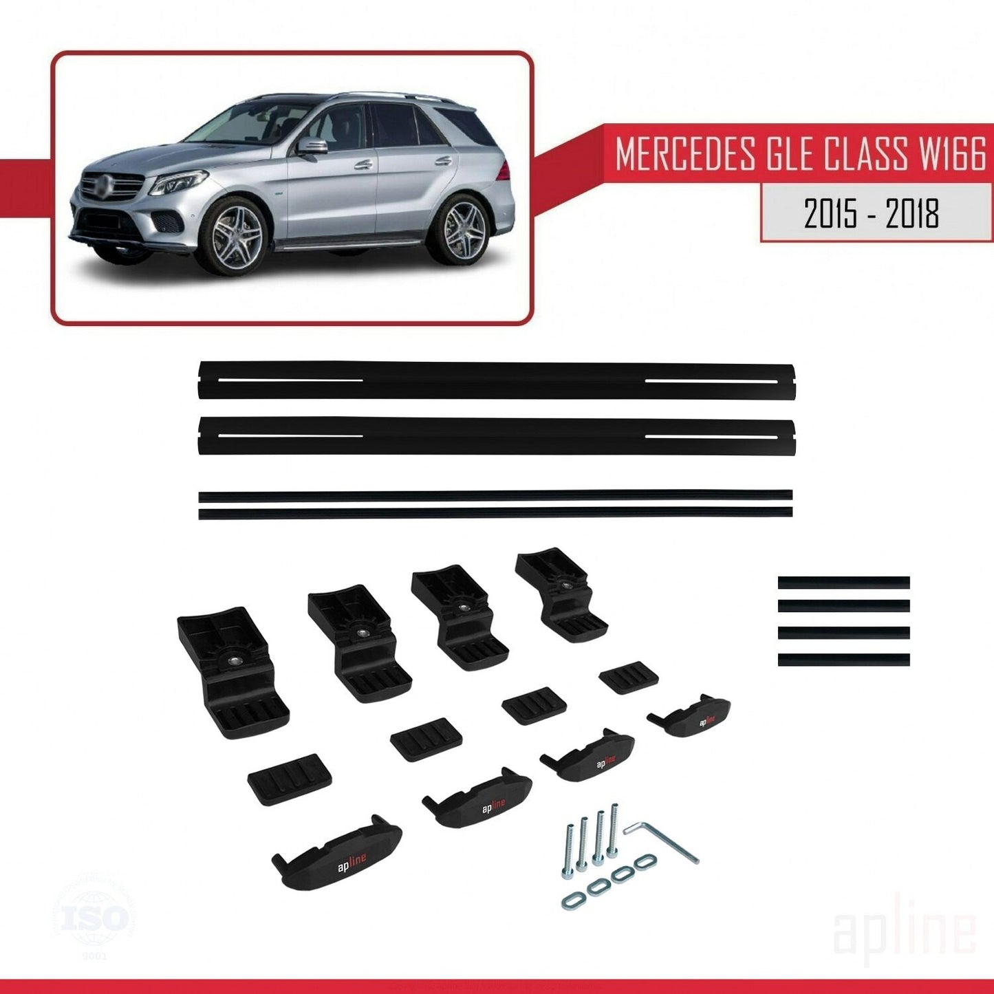 Compatible avec Mercedes Classe GLE 3 (W166) 2015-2018 BASIC Model Barres de Toit Railing Porte-Bagages de Voiture Noir Aluminium 2 Barres