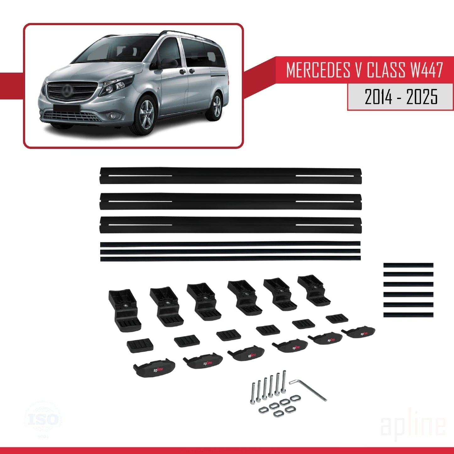 Compatible with Mercedes V Class 3 (W447) 2014-2025 BASIC Model Car Roof Rack Cross Bar Black Aluminium 3 Bars