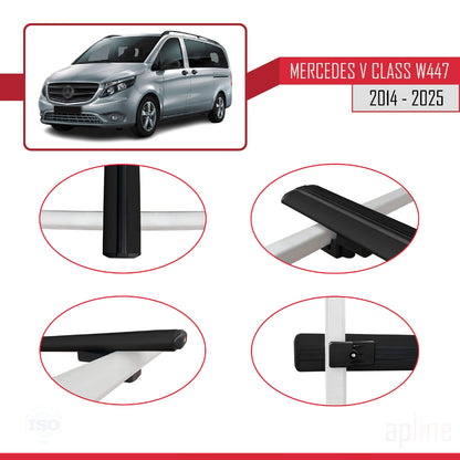 Compatible with Mercedes V Class 3 (W447) 2014-2025 BASIC Model Car Roof Rack Cross Bar Black Aluminium 3 Bars