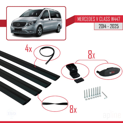 Compatible with Mercedes V Class 3 (W447) 2014-2025 BASIC Model Car Roof Rack Cross Bar Black Aluminium 4 Bars