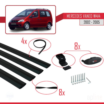 Compatible with Mercedes Vaneo (W414) 2002-2005 BASIC Model Car Roof Rack Cross Bar Black Aluminium 4 Bars