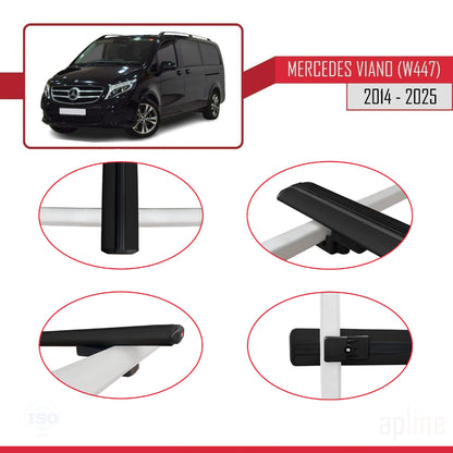 Compatible avec Mercedes Viano 3 (W447) 2014-2025 BASIC Model Barres de Toit Railing Porte-Bagages de Voiture Noir Aluminium 2 Barres