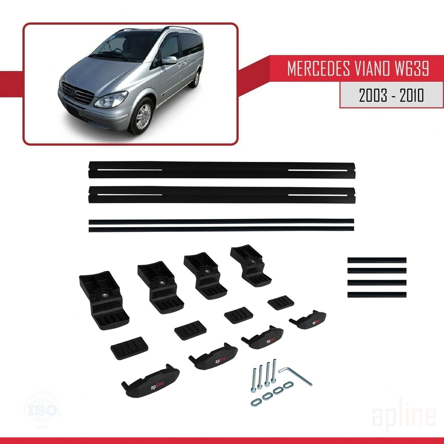 Compatible with Mercedes Viano 2 (W639) Pre-Facelift 2003-2010 BASIC Model Car Roof Rack Cross Bar Black Aluminium 2 Bars