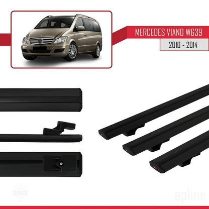 Compatible with Mercedes Viano 2 (W639) Post-Facelift 2010-2014 BASIC Model Car Roof Rack Cross Bar Black Aluminium 3 Bars