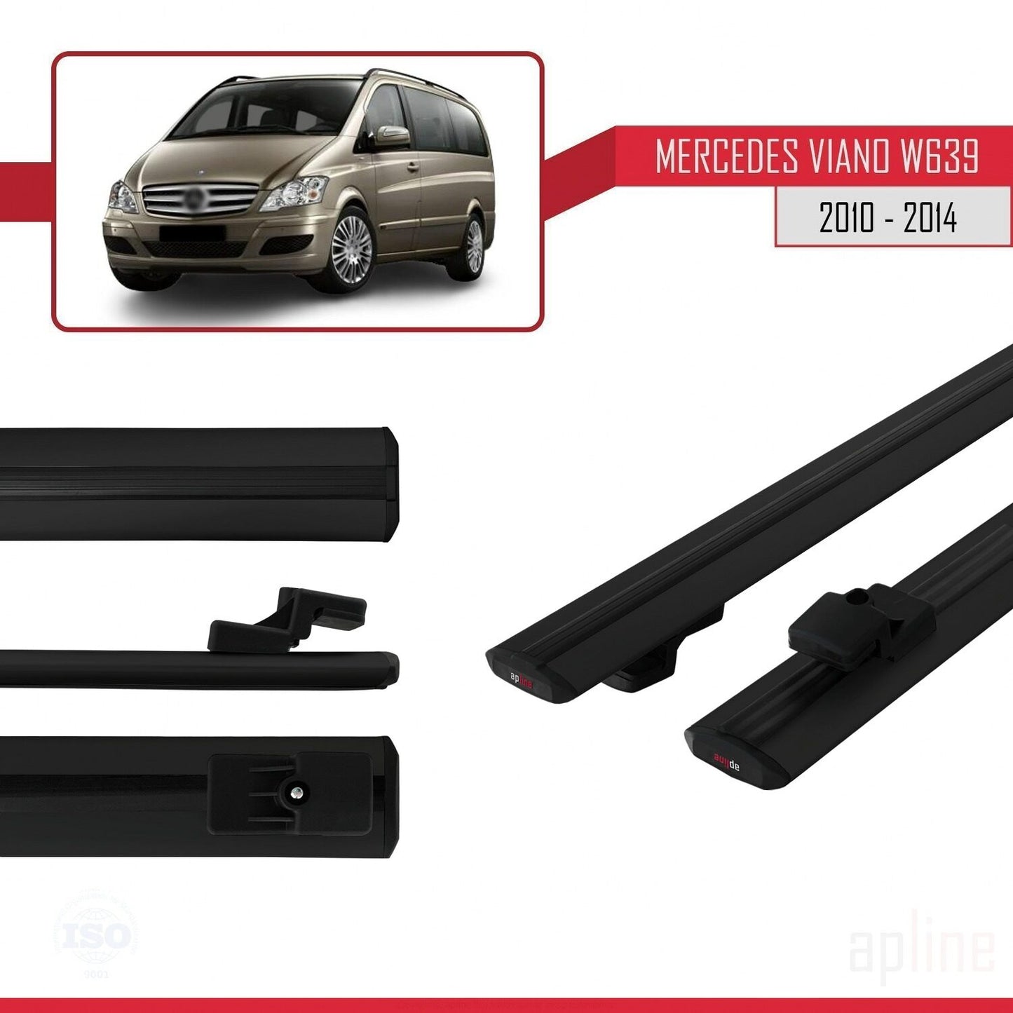Compatible avec Mercedes Viano 2 (W639) Post-Facelift 2010-2014 BASIC Model Barres de Toit Railing Porte-Bagages de Voiture Noir Aluminium 2 Barres