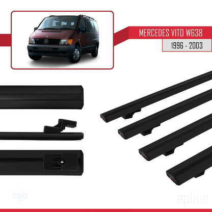 Compatible with Mercedes Vito (W638) 1996-2003 BASIC Model Car Roof Rack Cross Bar Black Aluminium 4 Bars