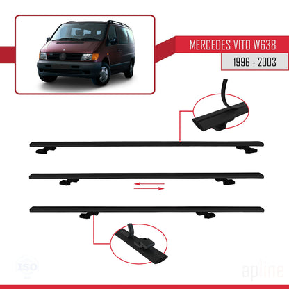Compatible with Mercedes Vito (W638) 1996-2003 BASIC Model Car Roof Rack Cross Bar Black Aluminium 4 Bars