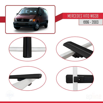 Compatible with Mercedes Vito (W638) 1996-2003 BASIC Model Car Roof Rack Cross Bar Black Aluminium 2 Bars