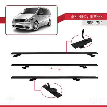 Compatible with Mercedes Vito 2 (W639) Pre-Facelift 2003-2010 BASIC Model Car Roof Rack Cross Bar Black Aluminium 2 Bars
