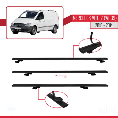 Compatible avec Mercedes Vito 2 (W639) Post-Facelift 2010-2014 BASIC Model Barres de Toit Railing Porte-Bagages de Voiture Noir Aluminium 2 Barres