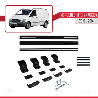 Compatible avec Mercedes Vito 2 (W639) Post-Facelift 2010-2014 BASIC Model Barres de Toit Railing Porte-Bagages de Voiture Noir Aluminium 2 Barres