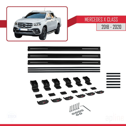 Compatible with Mercedes X Class (470) 2018-2020 BASIC Model Car Roof Rack Cross Bar Black Aluminium 3 Bars