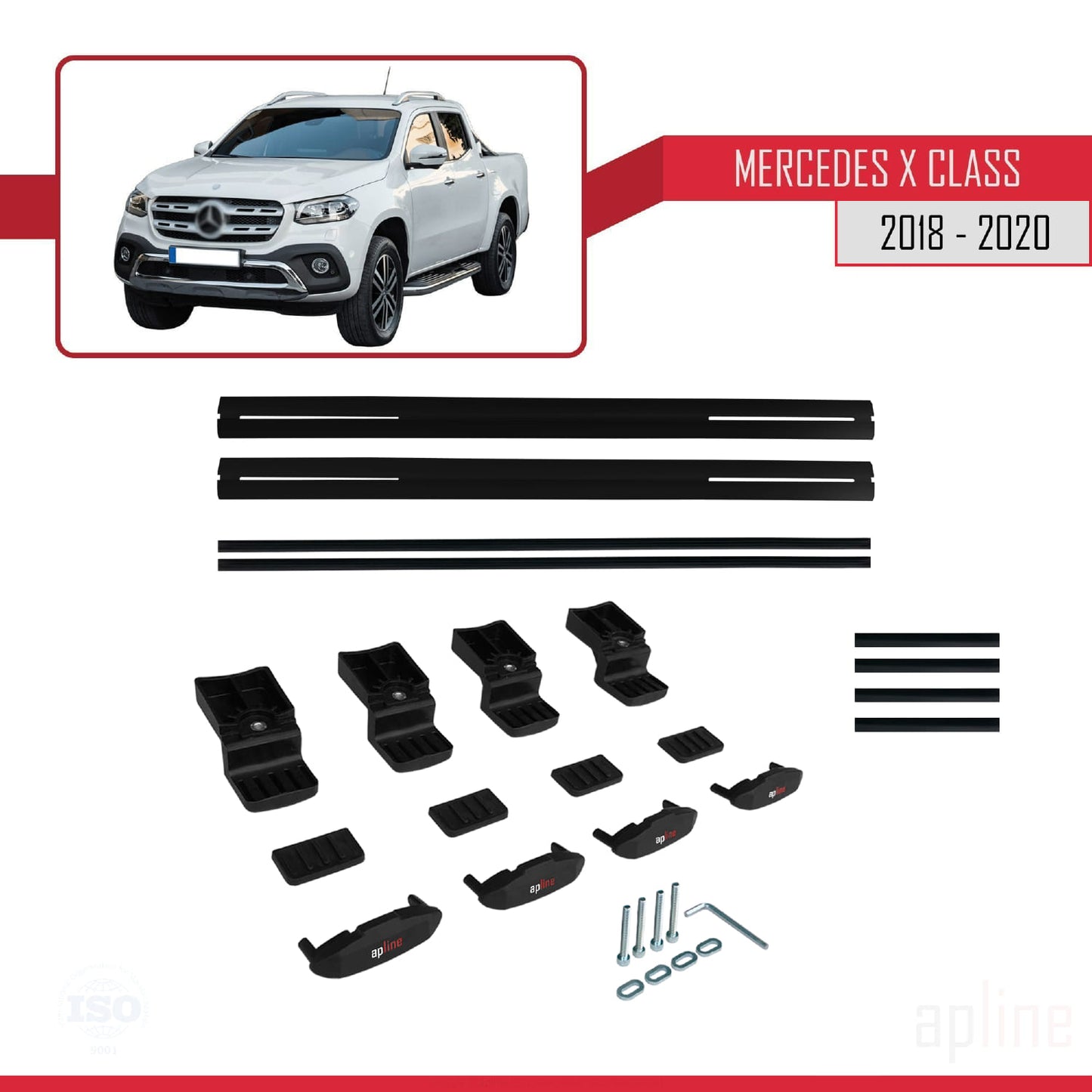 Compatible with Mercedes X Class (470) 2018-2020 BASIC Model Car Roof Rack Cross Bar Black Aluminium 2 Bars