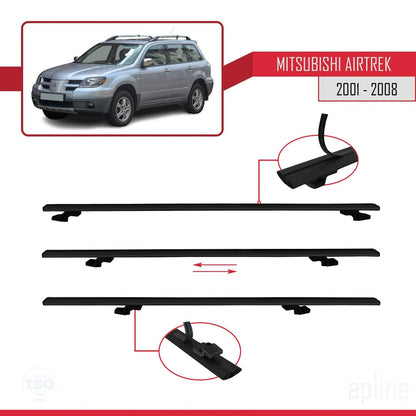 Compatible avec Mitsubishi Airtrek 2001-2008 BASIC Model Barres de Toit Railing Porte-Bagages de Voiture Noir Aluminium 3 Barres