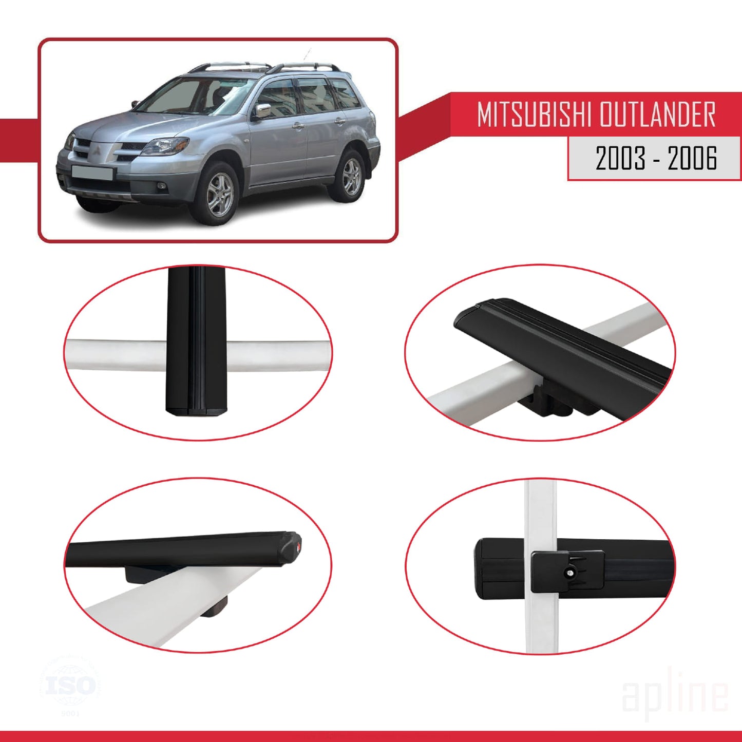 Compatible avec Mitsubishi Outlander 2003-2006 BASIC Model Barres de Toit Railing Porte-Bagages de Voiture Noir Aluminium 2 Barres
