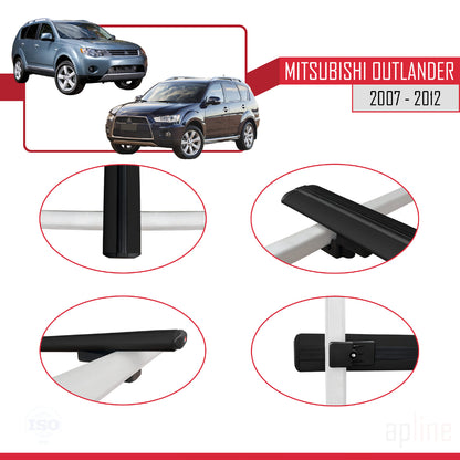 Compatible avec Mitsubishi Outlander 2 2007-2012 BASIC Model Barres de Toit Railing Porte-Bagages de Voiture Noir Aluminium 2 Barres