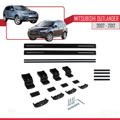 Compatible avec Mitsubishi Outlander 2 2007-2012 BASIC Model Barres de Toit Railing Porte-Bagages de Voiture Noir Aluminium 2 Barres