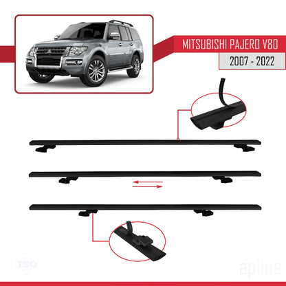 Compatible avec Mitsubishi Pajero (V80) 2007-2022 BASIC Model Barres de Toit Railing Porte-Bagages de Voiture Noir Aluminium 2 Barres