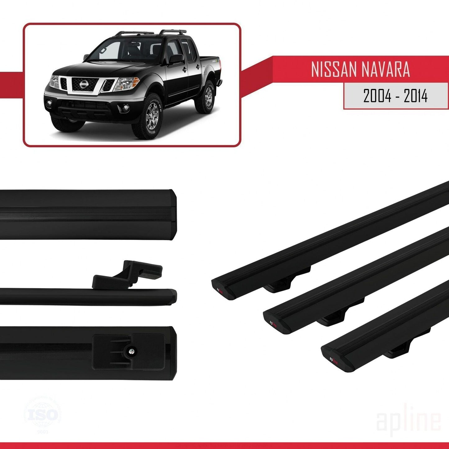 Compatible avec Nissan Navara 3 (D40) 2005-2014 BASIC Model Barres de Toit Railing Porte-Bagages de Voiture Noir Aluminium 3 Barres