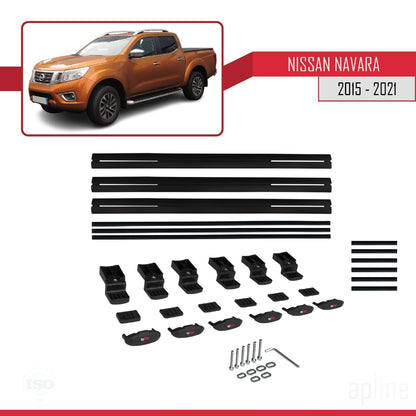 Compatible avec Nissan Navara 4 (D23) 2015-2021 BASIC Model Barres de Toit Railing Porte-Bagages de Voiture Noir Aluminium 3 Barres