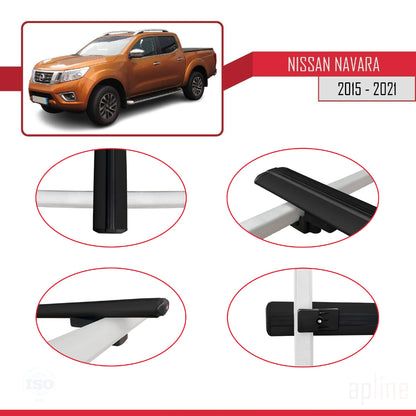 Compatible avec Nissan Navara 4 (D23) 2015-2021 BASIC Model Barres de Toit Railing Porte-Bagages de Voiture Noir Aluminium 2 Barres