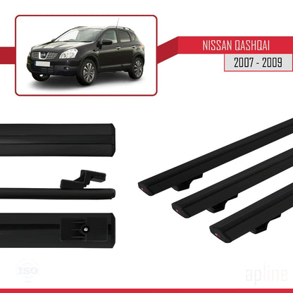 Compatible avec Nissan Qashqai (J10) Pre-Facelift 2007-2009 BASIC Model Barres de Toit Railing Porte-Bagages de Voiture Noir Aluminium 3 Barres
