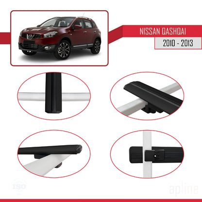 Compatible avec Nissan Qashqai (J10) Post-Facelift 2010-2013 BASIC Model Barres de Toit Railing Porte-Bagages de Voiture Noir Aluminium 2 Barres
