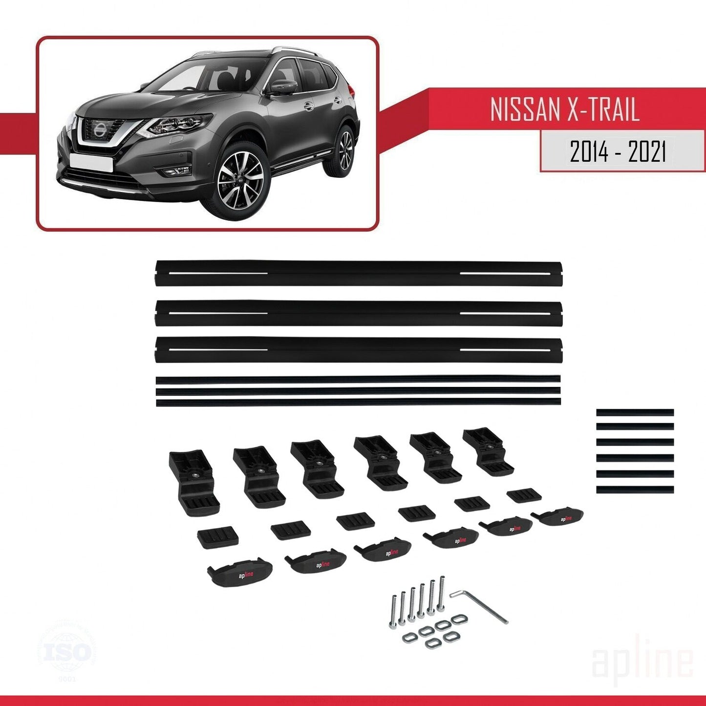Compatible avec Nissan X-Trail 3 (T32) 2014-2021 BASIC Model Barres de Toit Railing Porte-Bagages de Voiture Noir Aluminium 3 Barres