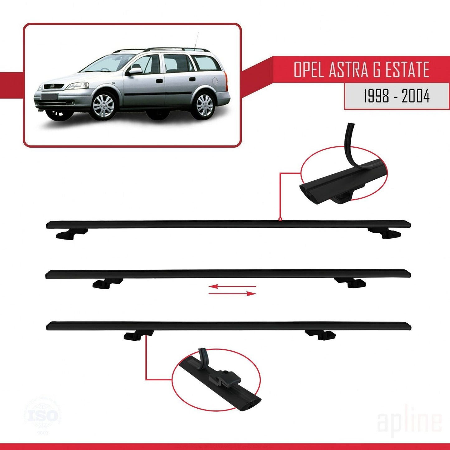 Compatible avec Opel Astra G (T98) Break 1998-2004 BASIC Model Barres de Toit Railing Porte-Bagages de Voiture Noir Aluminium 3 Barres