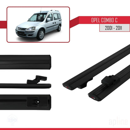 Compatible avec Opel Combo C 2001-2011 BASIC Model Barres de Toit Railing Porte-Bagages de Voiture Noir Aluminium 2 Barres