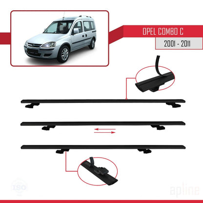 Compatible avec Opel Combo C 2001-2011 BASIC Model Barres de Toit Railing Porte-Bagages de Voiture Noir Aluminium 2 Barres